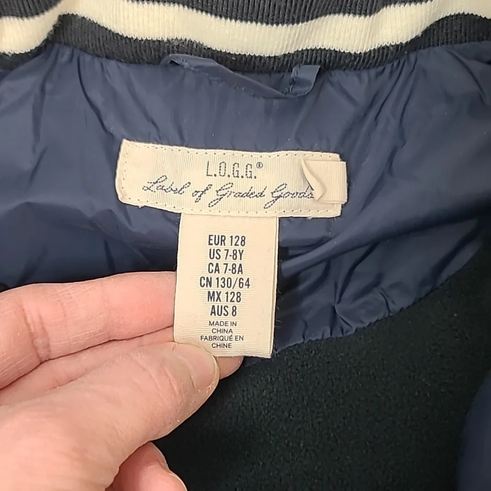 H & M L.O.G.G. Kids Hooded Zip Up Quilted Puffer Fleece Lined Vest/Jacket Navy